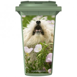 Fluffy White Dog In A Field Wheelie Bin Sticker Panel